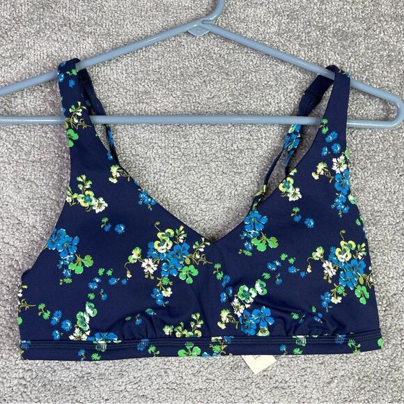Aerie Sports Bra Medium Blue Floral Medium Support Stretch Padded - Picture 1 of 6
